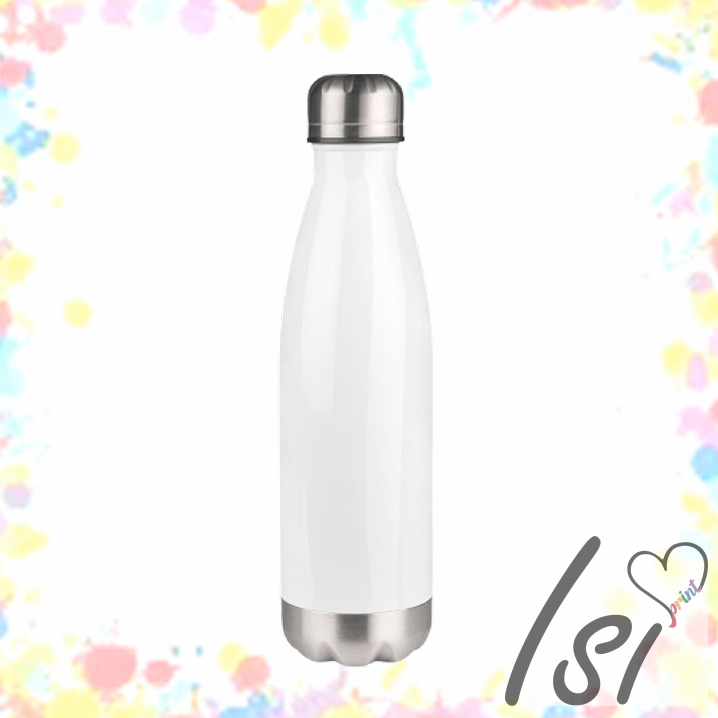 Edelstahl Thermoflasche (weiß mit silbernem Sockel)
