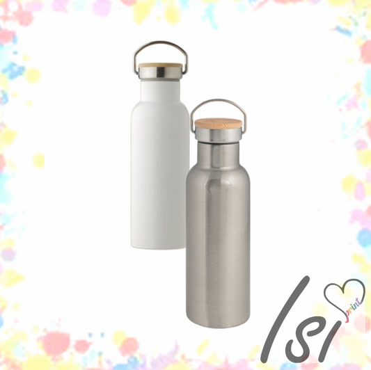 Edelstahl Thermoflasche mit Bambusdeckel